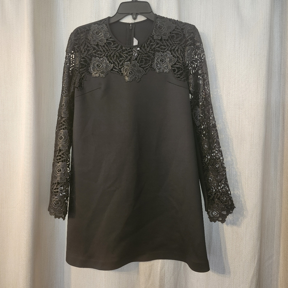 Clover Canyon Black Lazer Cut Lace Sleeve Mini Dress Sz Small Zip Closure